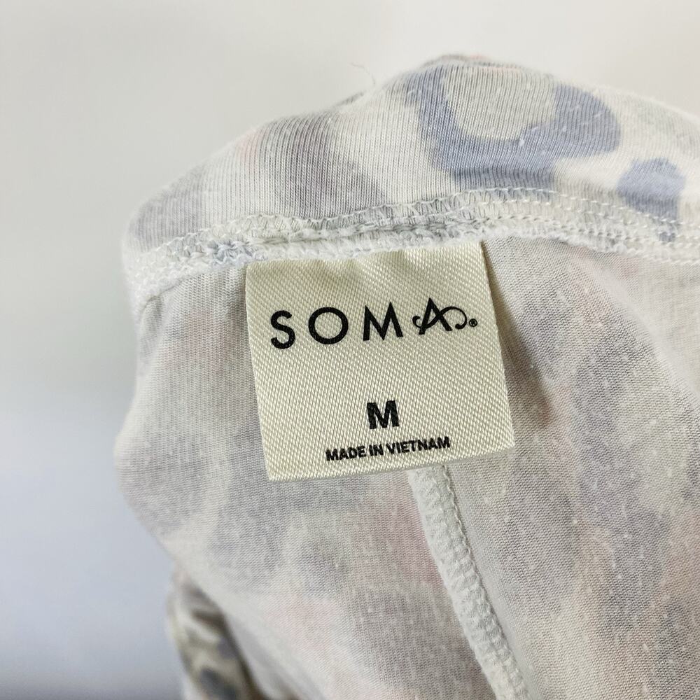 Soma Crop Pajama Pants Medium Ivory Leopard Cool Nights Drawstring - Picture 6 of 7
